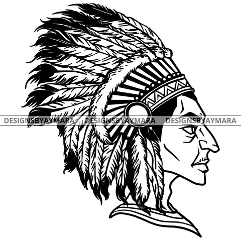 Native American Indigenous Culture Chief Warrior History B/W SVG JPG PNG Vector Clipart Cricut Silhouette Cut Cutting