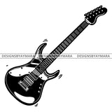 Electric Guitar Concert String Fun Musical Instrument B/W SVG JPG PNG Vector Clipart Cricut Silhouette Cut Cutting