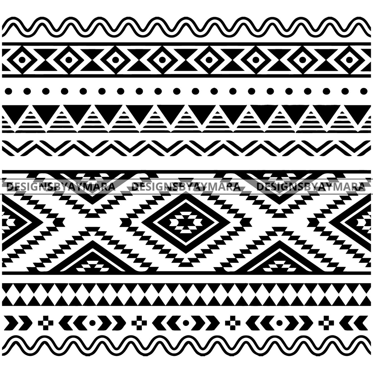 Mexican Aztec Pattern Geometric Lines Traditional Cultural Tribal B/W ...