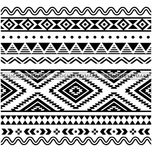 Mexican Aztec Pattern Geometric Lines Traditional Cultural Tribal B/W ...
