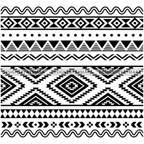 Mexican Aztec Pattern Geometric Lines Traditional Cultural Tribal B/W SVG JPG PNG Vector Clipart Cricut Silhouette Cut Cutting