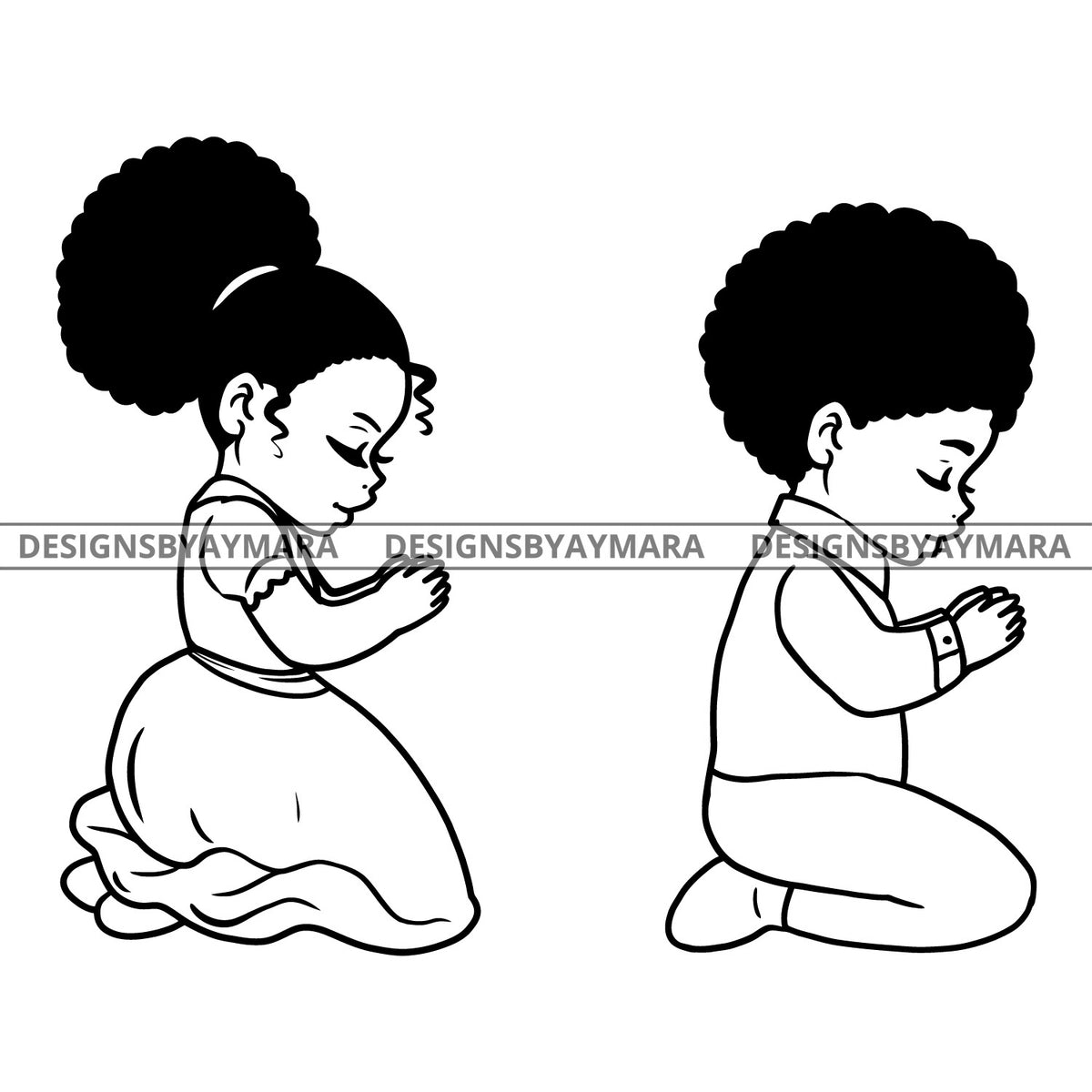 Precious Black Kids Boy Girl Hands Praying Blessed Holy Spirit B/W SVG ...