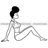 Afro Beauty Woman Sitting Sexy Two Pieces Clothes Puffy Afro Hair B/W SVG JPG PNG Vector Clipart Cricut Silhouette Cut Cutting