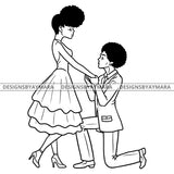 Afro Couple Man Woman Love Marriage Proposal Marry Me Puffy Afro Hair B/W SVG JPG PNG Vector Clipart Cricut Silhouette Cut Cutting