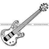 Electric Guitar Concert String Symphony Inspiration Musical Instrument B/W SVG JPG PNG Vector Clipart Cricut Silhouette Cut Cutting