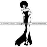 Afro Beauty Woman Modeling Sexy Long Dress Puffy Afro Hair B/W SVG JPG PNG Vector Clipart Cricut Silhouette Cut Cutting