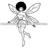 Afro Beauty Woman Tinker Fairy Fantasy World Puffy Afro Hair B/W SVG JPG PNG Vector Clipart Cricut Silhouette Cut Cutting