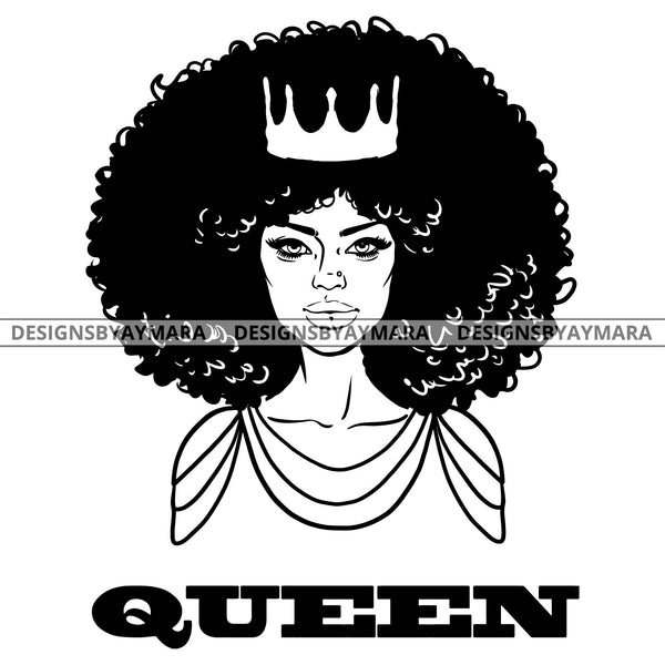 Afro Beauty Diva Queen Woman Crown Beauty Contest Puffy Afro Hair B/W SVG JPG PNG Vector Clipart Cricut Silhouette Cut Cutting