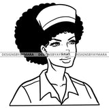 Afro Beauty Woman Nurse Loving Profession Health Care Worker Hospital Puffy Afro Hair B/W SVG JPG PNG Vector Clipart Cricut Silhouette Cut Cutting