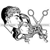 Man Woman Scissors Clippers Stylist Cut Hair Salon B/W SVG JPG PNG Vector Clipart Cricut Silhouette Cut Cutting