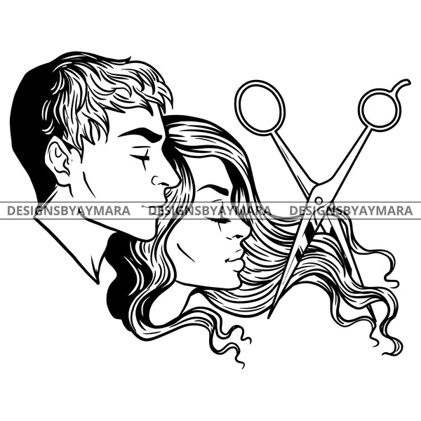 Man Woman Scissors Clippers Stylist Cut Hair Salon B/W SVG JPG PNG Vector Clipart Cricut Silhouette Cut Cutting