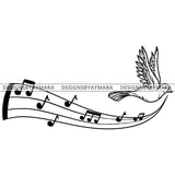 Bird Carrying Peace Artistic Musical Notes B/W SVG JPG PNG Vector Clipart Cricut Silhouette Cut Cutting