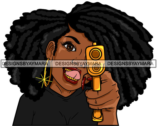 Afro Black Woman Badass Goddess Hustle Woman Aiming Gun Armed  Dreadlocks Hair Style SVG Cutting Files For Silhouette Cricut