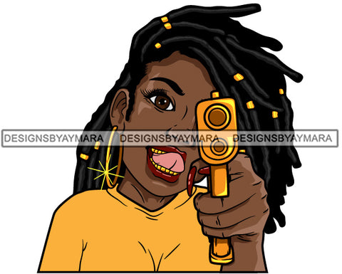 Afro Black Woman Badass Goddess Hustle Woman Aiming Gun Armed  Dreadlocks Hair Style SVG Cutting Files For Silhouette Cricut