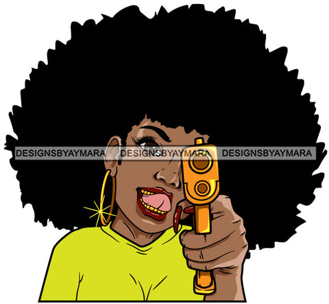 Afro Black Woman Badass Goddess Hustle Woman Aiming Gun Armed Afro Hair Style SVG Cutting Files For Silhouette Cricut