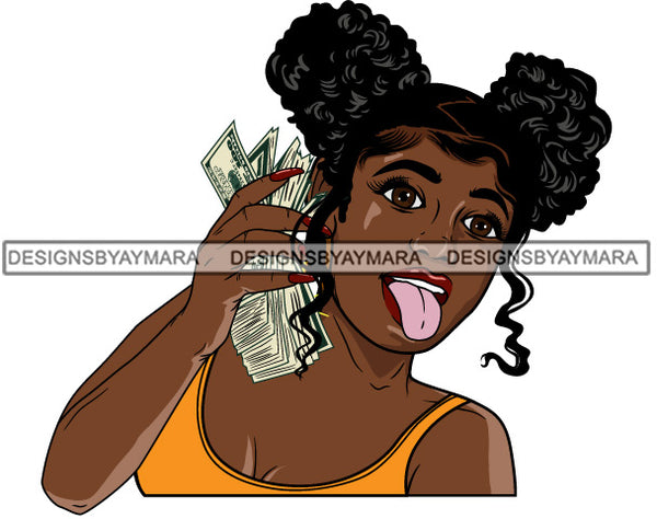 Afro Lola  Badass Goddess Hustle Woman Money Maker Pigtails Hair Style SVG Cutting Files For Silhouette Cricut