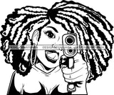 Black Lola Holding A Gun With Locs Black And White SVG JPG PNG Vector Clipart Cricut Silhouette Cut Cutting