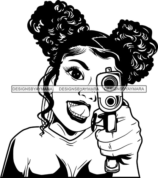 Black Lola Holding A Gun  Black And White SVG JPG PNG Vector Clipart Cricut Silhouette Cut Cutting