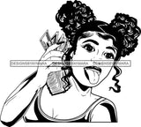 Black Lola With Money Tongue Out Black And White SVG JPG PNG Vector Clipart Cricut Silhouette Cut Cutting