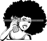 Black Lola With Money Big Afro Tongue Out Black And White SVG JPG PNG Vector Clipart Cricut Silhouette Cut Cutting