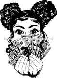 Black Lola With Money Black And White SVG JPG PNG Vector Clipart Cricut Silhouette Cut Cutting