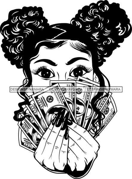 Black Lola With Money Black And White SVG JPG PNG Vector Clipart Cricut Silhouette Cut Cutting