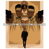 Sexy Hot Woman Black Curly Hairs Gangster Smiling Boys Mans Holding Guns Pistols Shooting Boy Black Dress Vector SVG JPG PNG Clipart Cricut Silhouette Cut Cutting