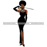 Hot Black Curly Hairs Woman Wearing Long Dress Necklace Stick In Mouth Cat Shoulder Magic Melanin Nubian African American Lady Vector SVG JPG PNG Clipart Cricut Silhouette Cut Cutting