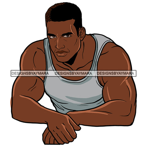 Black Body Builder Man Wearing Tank Top Strong Bodybuilder African American Man Vector SVG JPG PNG Clipart Cricut Silhouette Cut Cutting