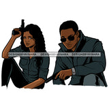 Black Couple Curly Hairs Girl Boy Wearing Coat Sunglasses Gangsters Holding Pistols Guns Couple Relationship Goals Soulmates True Love Woman Man Magic Melanin Nubian African American Lady SVG JPG PNG Vector Clipart Cricut Silhouette Cut Cutting