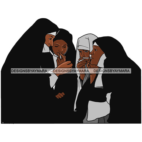 Cristian Priest Mothers Nun Sisters Wearing Black Dress Smoking Cigarette Christians Sister Mother Nuns SVG JPG PNG Vector Clipart Cricut Silhouette Cut Cutting