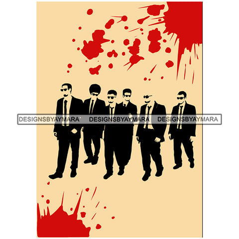 Walking Men Group Boys Wearing 3 Piece Suit Pent Coat Beard Red Blood Splash Droplets Drops Boy Man Silhouette Vector Man Skin Background Art SVG JPG PNG Clipart Cricut Silhouette Cut Cutting