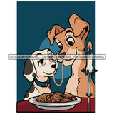 Dog Puppy Eating Spaghetti Noodles Candle Light Dripping Wax Blue Background Art SVG JPG PNG Clipart Cricut Silhouette Cut Cutting