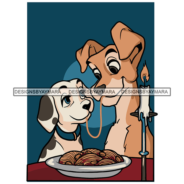 Dog Puppy Eating Spaghetti Noodles Candle Light Dripping Wax Blue Background Art SVG JPG PNG Clipart Cricut Silhouette Cut Cutting