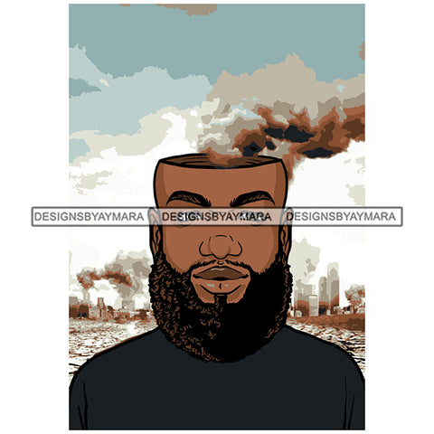 Long Beard Mustache Black Man Smoke Head Industrial Area Smoke Magic Melanin Nubian African American Boy SVG JPG PNG Vector Clipart Cricut Silhouette Cut Cutting
