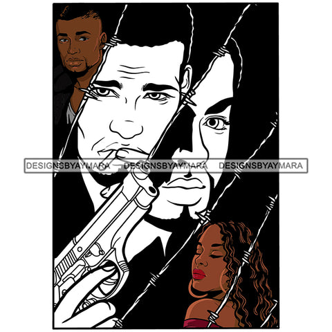 Black Couple Curly Hairs Girl Boy Smoking Cigarette Gangsters Holding Pistol Gun Couple Relationship Goals Soulmates True Love Woman Man Magic Melanin Nubian African American Lady Black And White SVG JPG PNG Vector Clipart Cricut Silhouette Cut Cutting