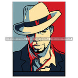 French Beard Man Wearing Cowboy Hat Cap Navy Coat Red Blue Background Image Photo Tattoo SVG JPG PNG Vector Clipart Cricut Silhouette Cut Cutting