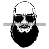 Long Curly Hairs Beard Mustache Man Bald Head Shaved Wearing Sunglasses Black And White Tattoo SVG JPG PNG Vector Clipart Cricut Silhouette Cut Cutting