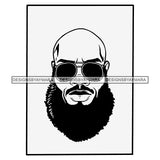 Long Curly Hairs Beard Mustache Man Bald Head Shaved Wearing Sunglasses Black And White Image Photo Tattoo SVG JPG PNG Vector Clipart Cricut Silhouette Cut Cutting