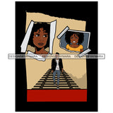 2 Black Woman Girl Curly Hairs Man Walking Railway Track Boy Wearing Ripped Jeans Shirt Sneakers Tattoo Magic Melanin Nubian African American Lady SVG JPG PNG Vector Clipart Cricut Silhouette Cut Cutting