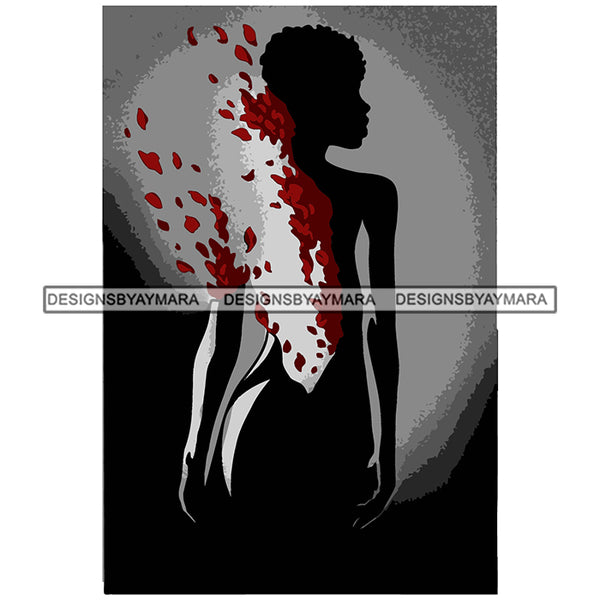 Black Woman Red Bloodshed Blood Droplets Drops Girl Curly Hairs Tattoo Magic Melanin Nubian African American Lady SVG JPG PNG Vector Clipart Cricut Silhouette Cut Cutting