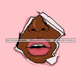 Black Woman Inhaling Breath Pink Lipstick Open Mouth Hole Wall Girl Tattoo Magic Melanin Nubian American Lady SVG JPG PNG Vector Clipart Cricut Silhouette Cut Cutting