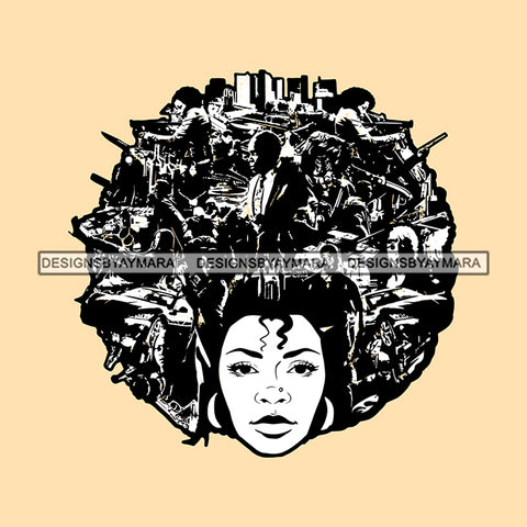 Woman Long Curly Hairs Group of Gangsters Holding Gun Riffle Man Guns Riffles Shooting Girl Magic Melanin Nubian American Lady SVG JPG PNG Vector Clipart Cricut Silhouette Cut Cutting