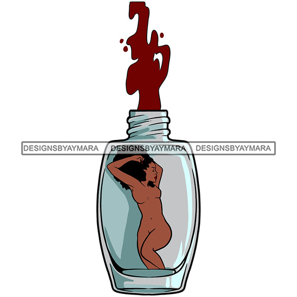 Long Curly Hairs Naked Woman Nude Girl Trapped In Glass Open Capped Bottle Jar Magic Melanin Nubian American Lady SVG JPG PNG Vector Clipart Cricut Silhouette Cut Cutting