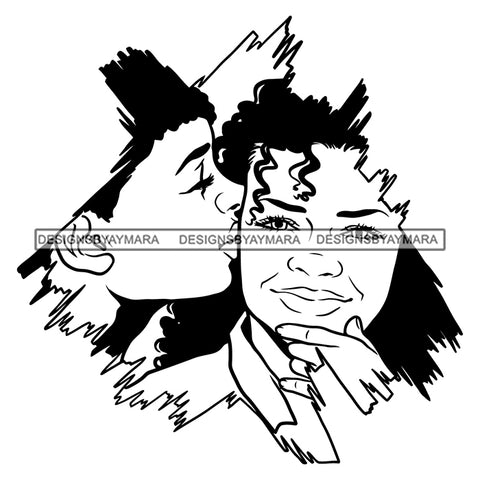 Black Couple Curly Hairs Girl Boy Kissing Cheek Couple Relationship Goals Soulmates True Love Woman Man Magic Melanin Nubian African American Lady Black And White SVG JPG PNG Vector Clipart Cricut Silhouette Cut Cutting