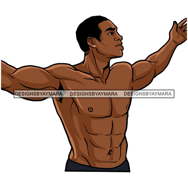 Bodybuilder Man  Open Arms Showing Nude Naked 6 Packs Abs Body Nubian African American Boy SVG JPG PNG Vector Clipart Cricut Silhouette Cut Cutting