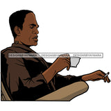 Black Old Aged Man Wrinkles Face Black Frankenstein Smoking Cigarette Drinking Tea Coffee Holding Cup Sitting Chair Nubian African American Boy SVG JPG PNG Vector Clipart Cricut Silhouette Cut Cutting
