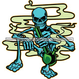 Human Horror Blue Skeleton Sitting Smoking Bong Marijuana Cannabis Smoke Scary Bone Skull Head Bone Evil SVG JPG PNG Vector Clipart Cricut Silhouette Cut Cutting