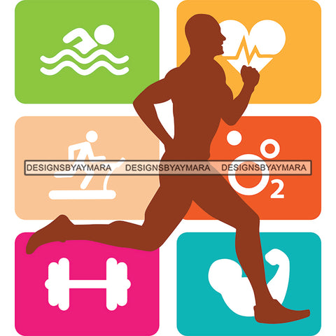 Bodybuilder Strong Athlete Man Running Jogging Boy Fitness Human Heart Heartbeat Swimming Oxygen Dumbbells SVG JPG PNG Vector Clipart Cricut Silhouette Cut Cutting