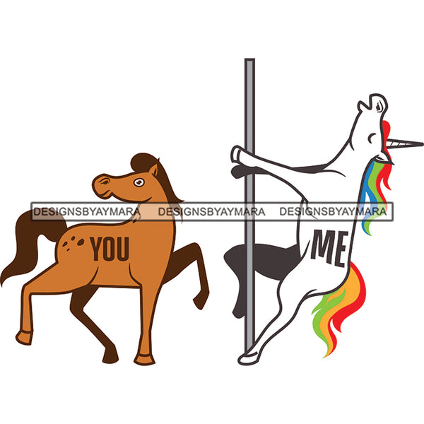 Dancing Unicorns Exotic Dancer Rainbow Two Horses Colorful Tail Animal Poll Dance SVG JPG PNG Vector Clipart Cricut Silhouette Cut Cutting